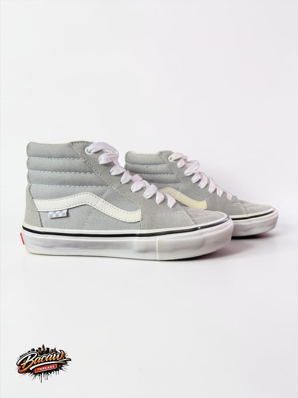 Vans Sk8-Hi High-Top Sneakers in Light Gray & White